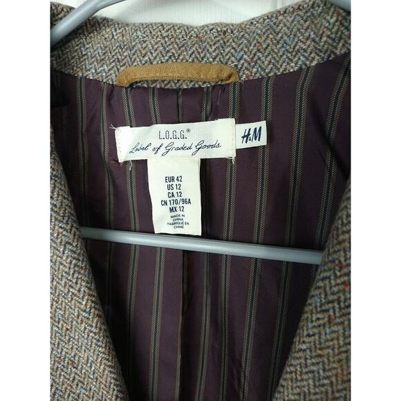 L.O.G.G. H&M Woman 12 Blazer Brown speck One Button Professional Wool Blend - Picture 2 of 11